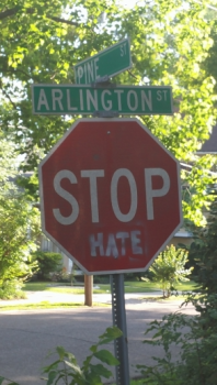 Vandalized Stop Sign at Pine St and Arlington St, Jackson, MS