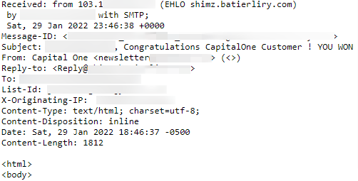 Phishing Email Raw Headers