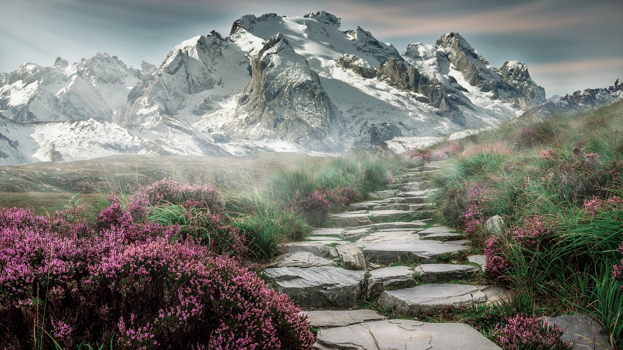 mountain landscape steps stones